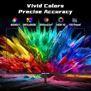 Great voell 24 Inch 200Hz Curved Gaming Monitor, 1ms MPRT Fast VA Computer Display, FHD 1920x1080P, AMD FreeSync, Low Motion Blur, 98% sRGB HDR PC Monitor, Frameless Design, HDMI & DisplayPort, VESA