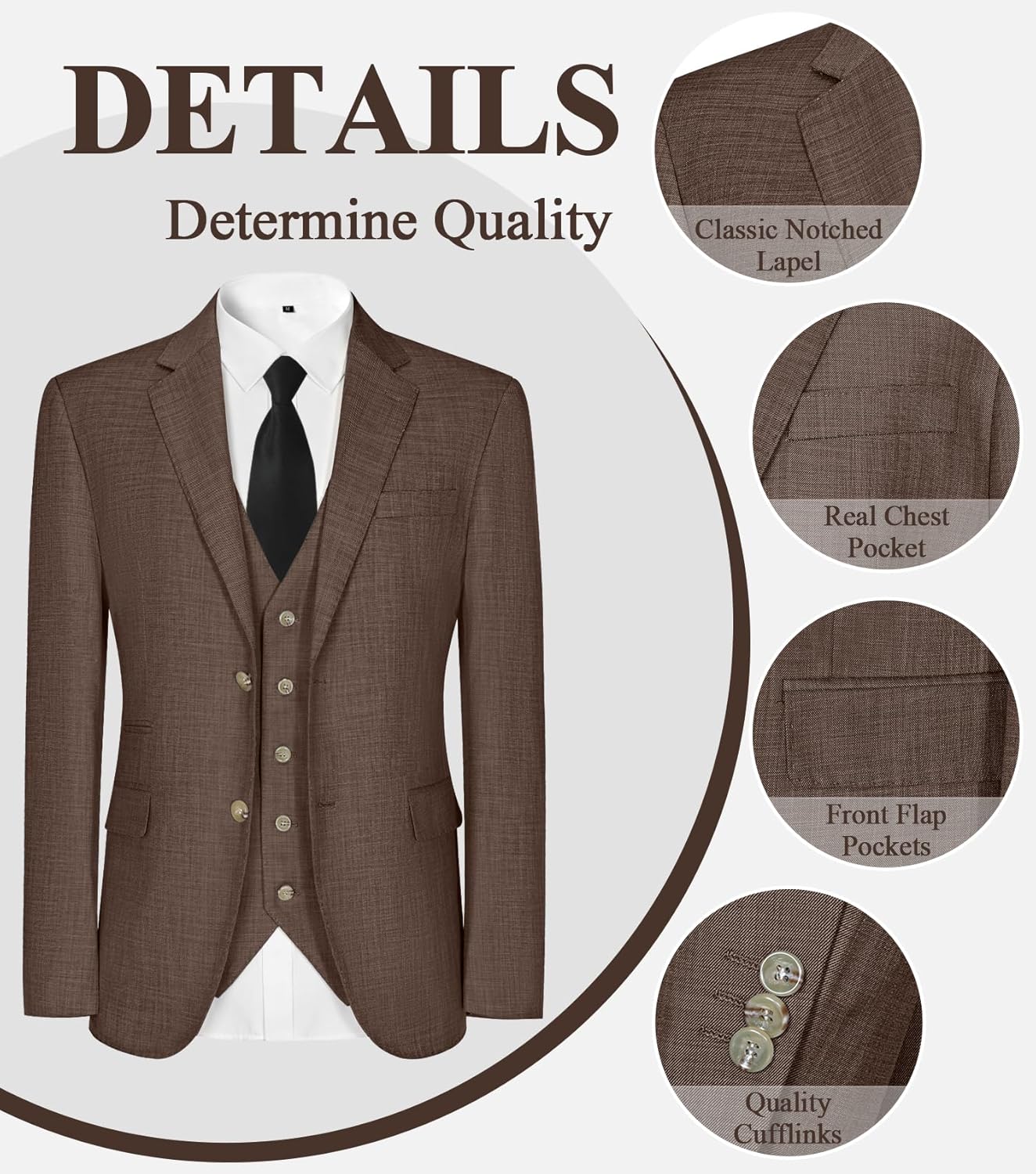 Men's 3 Piece Slim Fit Suit Set 2 Button Dress Suits Formal Tuxedo Blazer Jacket Vest Pants Set