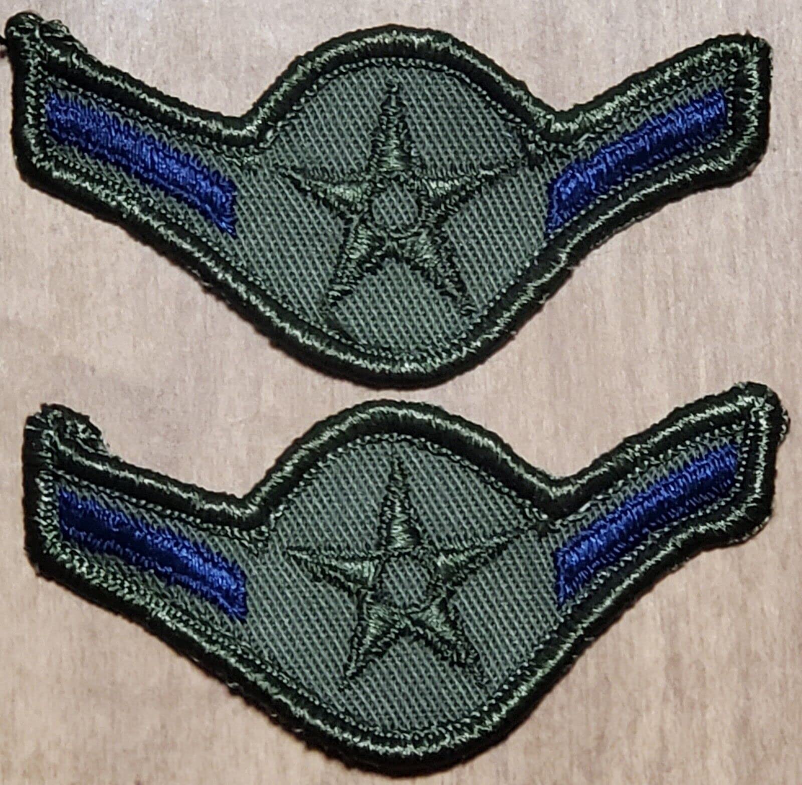 2 Us Air Force Airman Subdued Rank Chevron Patch E-2 USAF Green Stripe BDU Nos