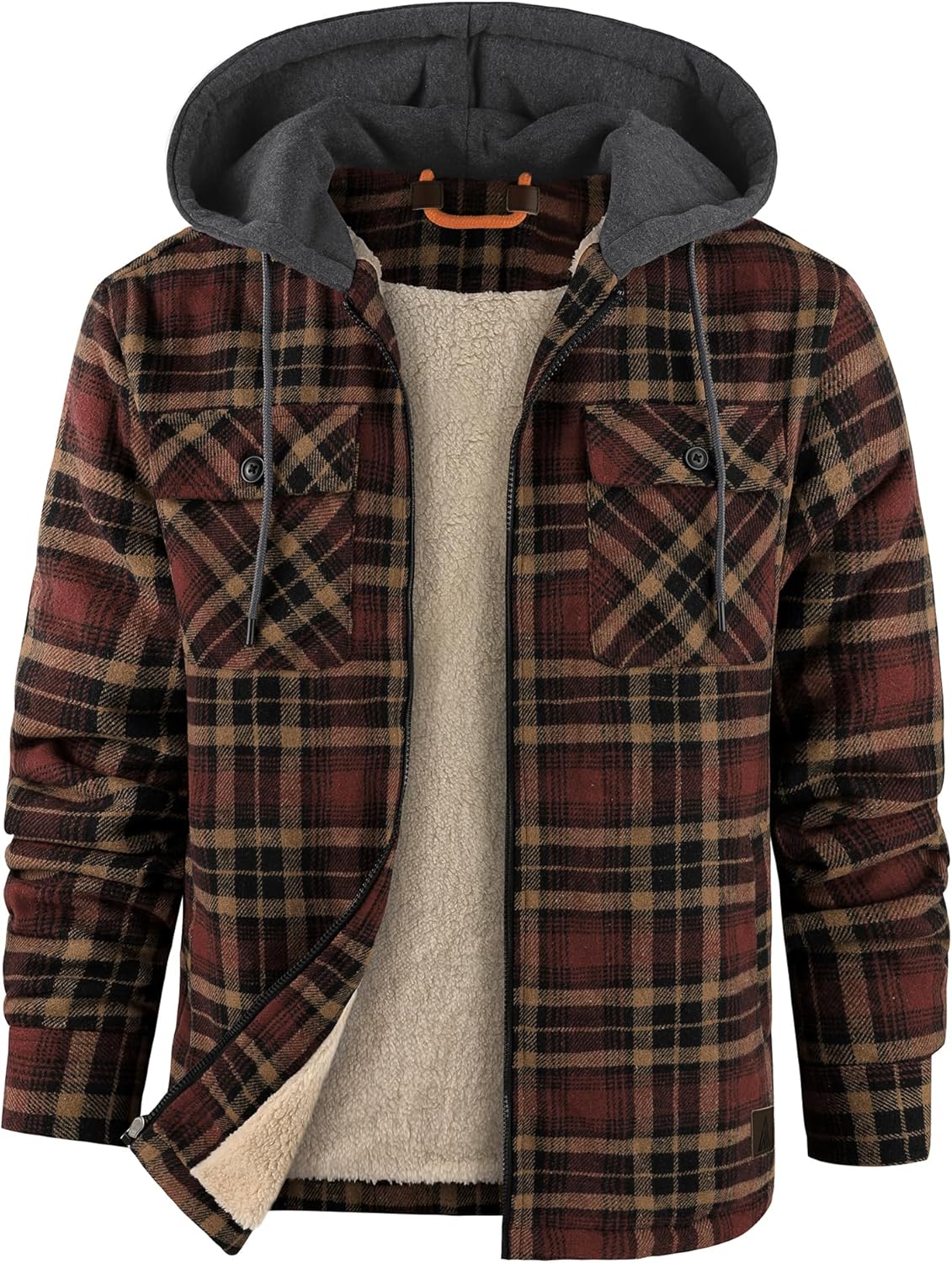 Ceoutdoor Men's Flannel Jacket Vintage Plaid Zip Up Sherpa Lined Fleece Coat Warm Winter Work Jackets with Hood