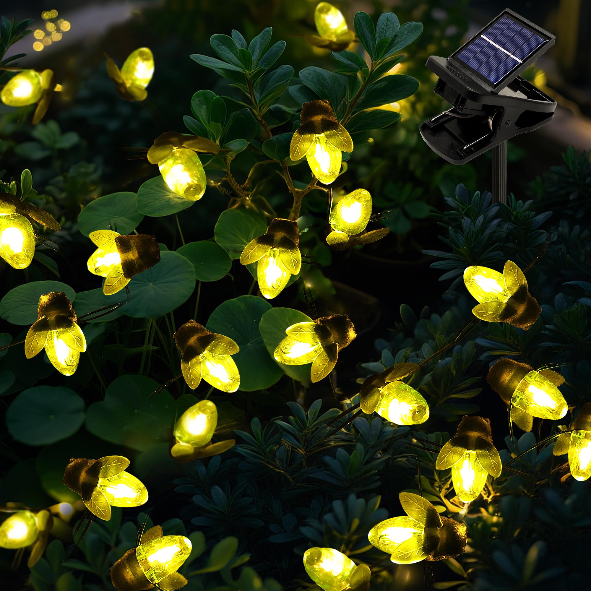 ANGMLN Solar Firefly Lights, 30 LED Solar Fireflies Lightning Bugs Fairy String Lights Outdoor Decor 19.6FT Solar Powered String Lights Waterproof for Garden Patio Home Wedding Party Spring