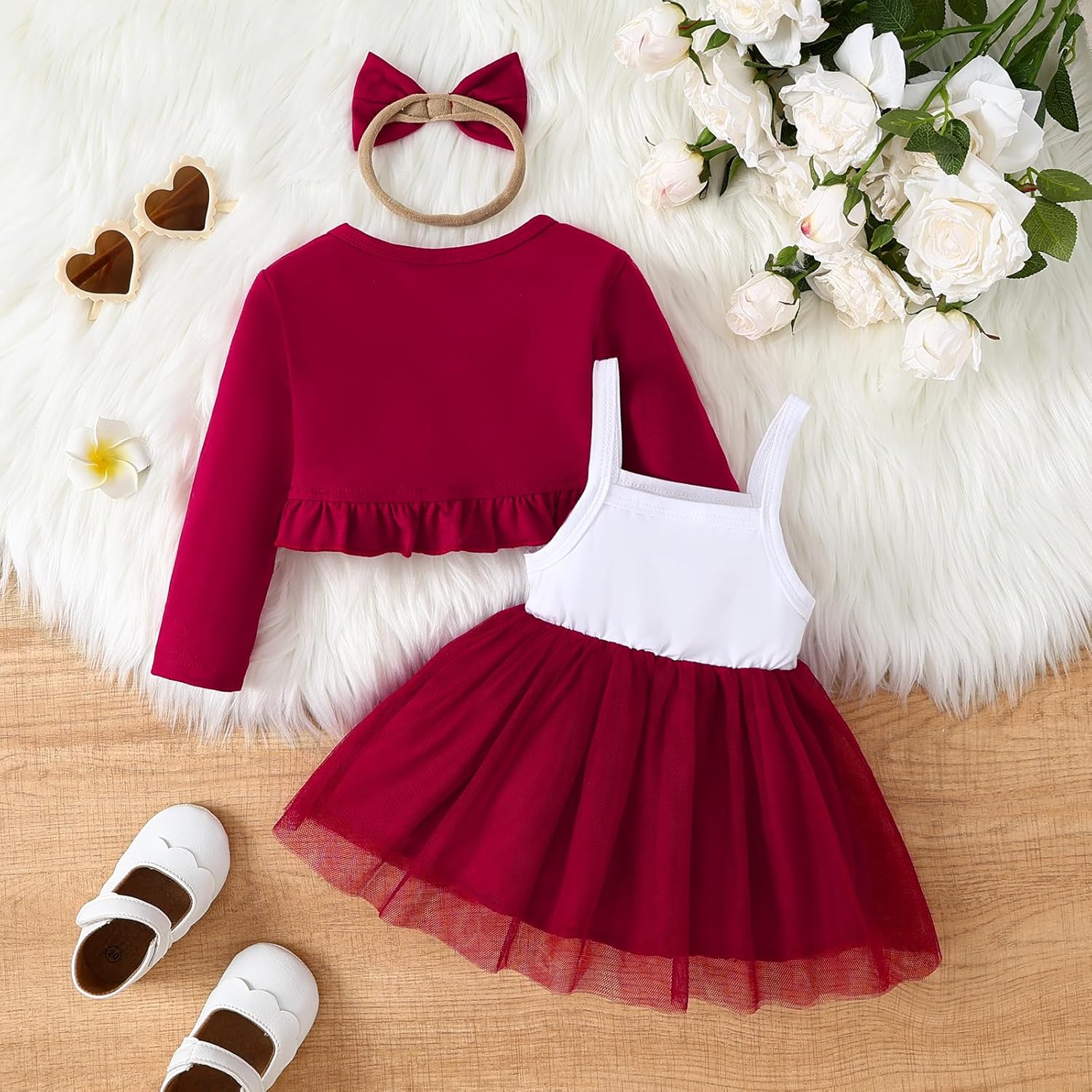 Baby Girls' Dress & Cardigan 2 Piece Fall Outfits Long Sleeve Bolero Shrug and Tulle Dresses Set - Image 3