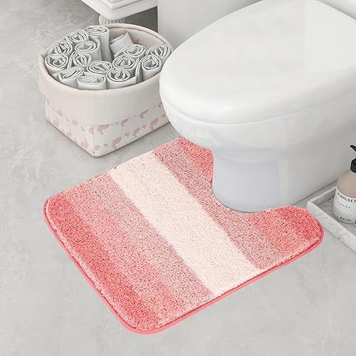 Walensee Alfombra de contorno de baño (20 x 24 pulgadas, rosa degradado) Alfombra de baño antideslizante absorbente de agua suave microfibra lanuda