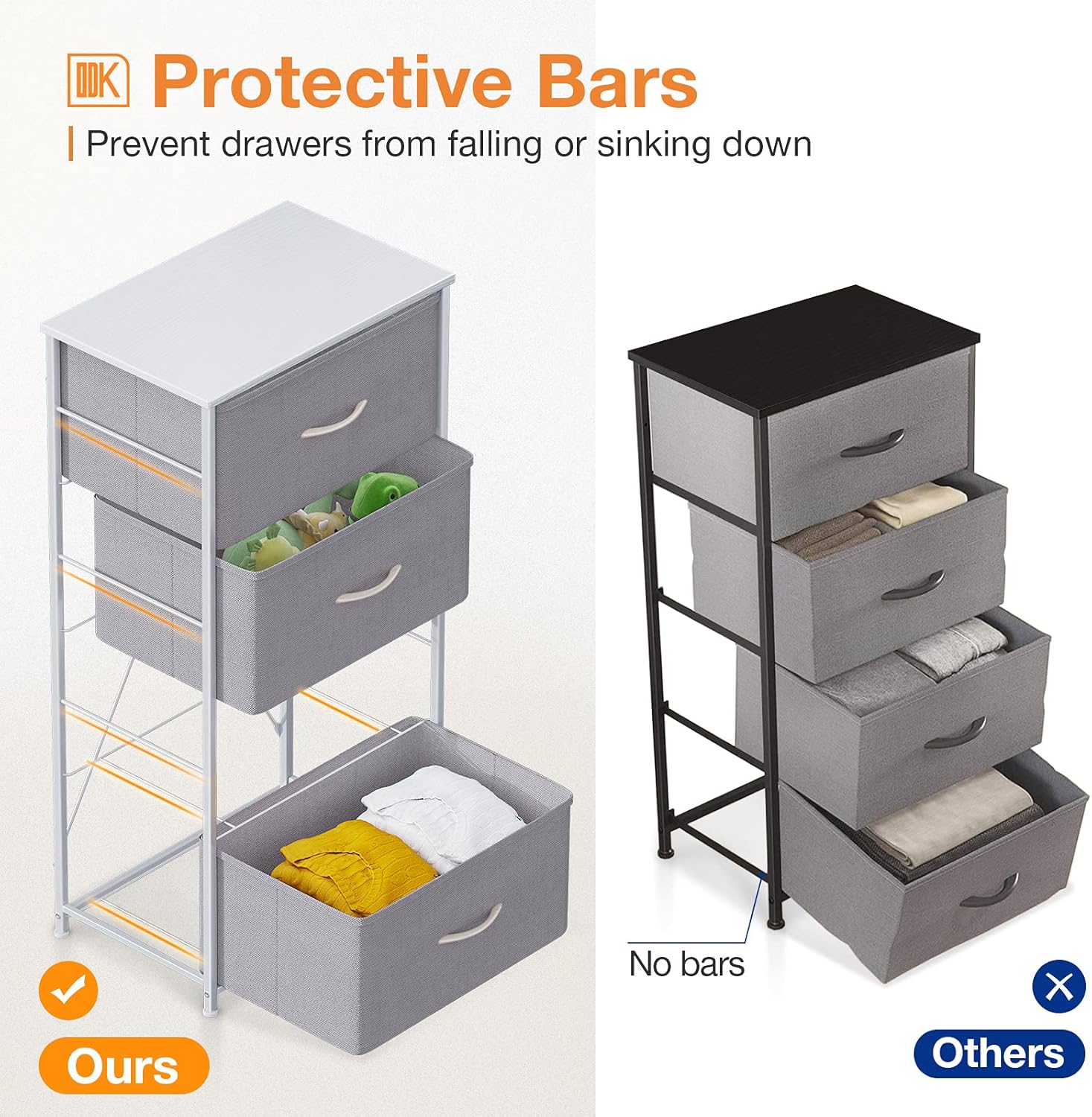 ODK Dresser with 4 Drawers Tall Fabric Storage Tower Organizer Unit for Bedroom Chest for Hallway Closet Easy Assembly Steel Frame and Wood Top, Light Grey : Home & Kitchen