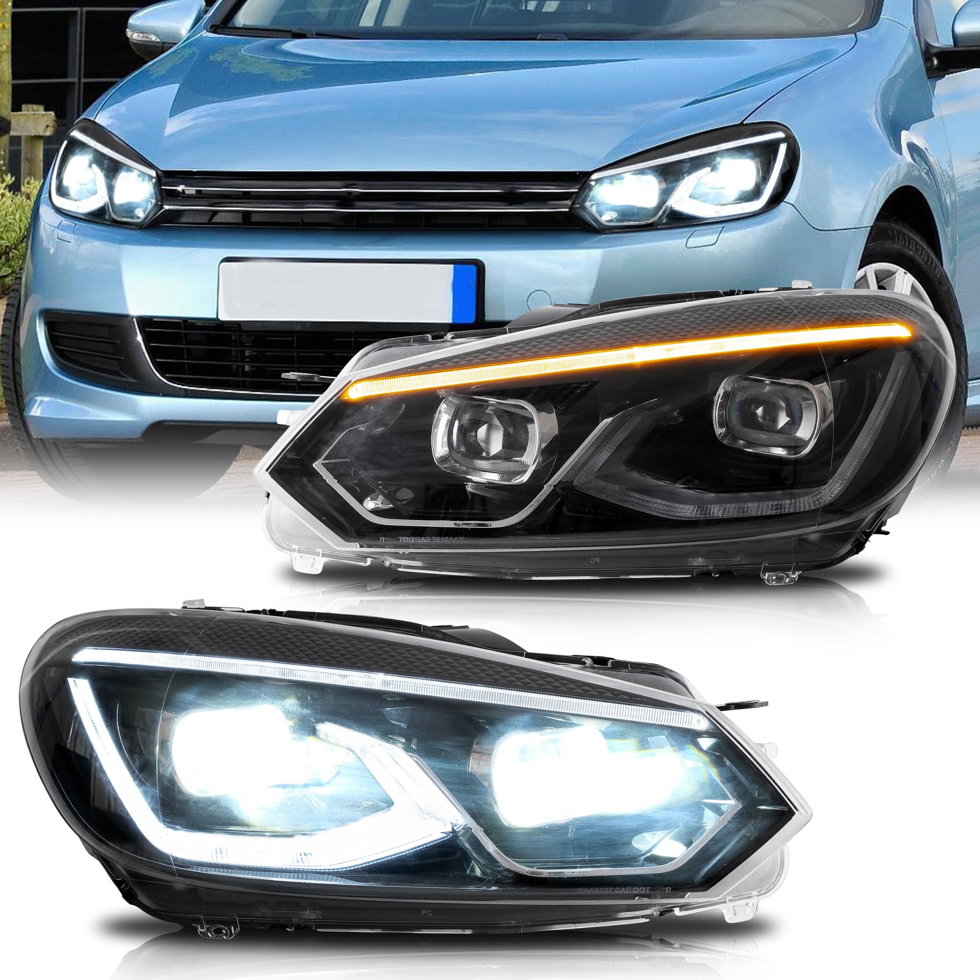 VLAND Fari LED di ricambio per Golf 6 MK6 TSI 2008-2013 (non adatto per GTI/R/TDI) Gruppo lampada anteriore, con indicatore sequenziale (stile b)