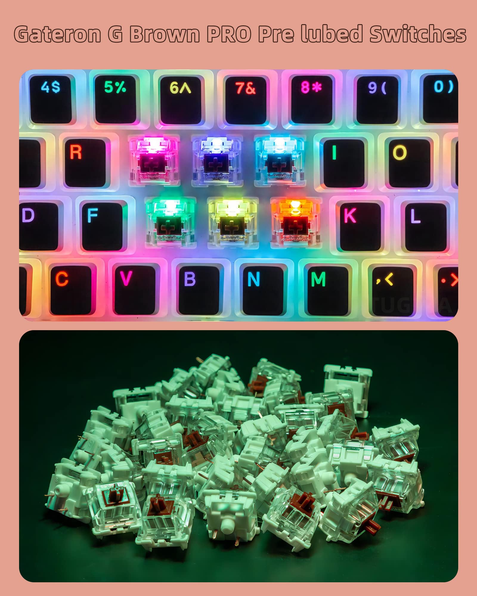 Gateron G Brown Pro Lot de 105 commutateurs linéaires pré-lubrifiés pour claviers de jeu mécaniques 3 broches