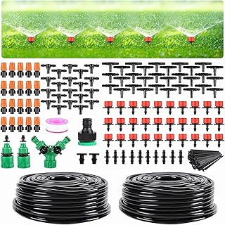 Garden Drip Irrigation Kit,98FT Greenhouse Micro Automatic Drip Irrigation System Kit with 1/4 inch 1/2 inch Blank Distribution Tubing Hose Adjustable Patio Misting Nozzle Emitters Sprinkler