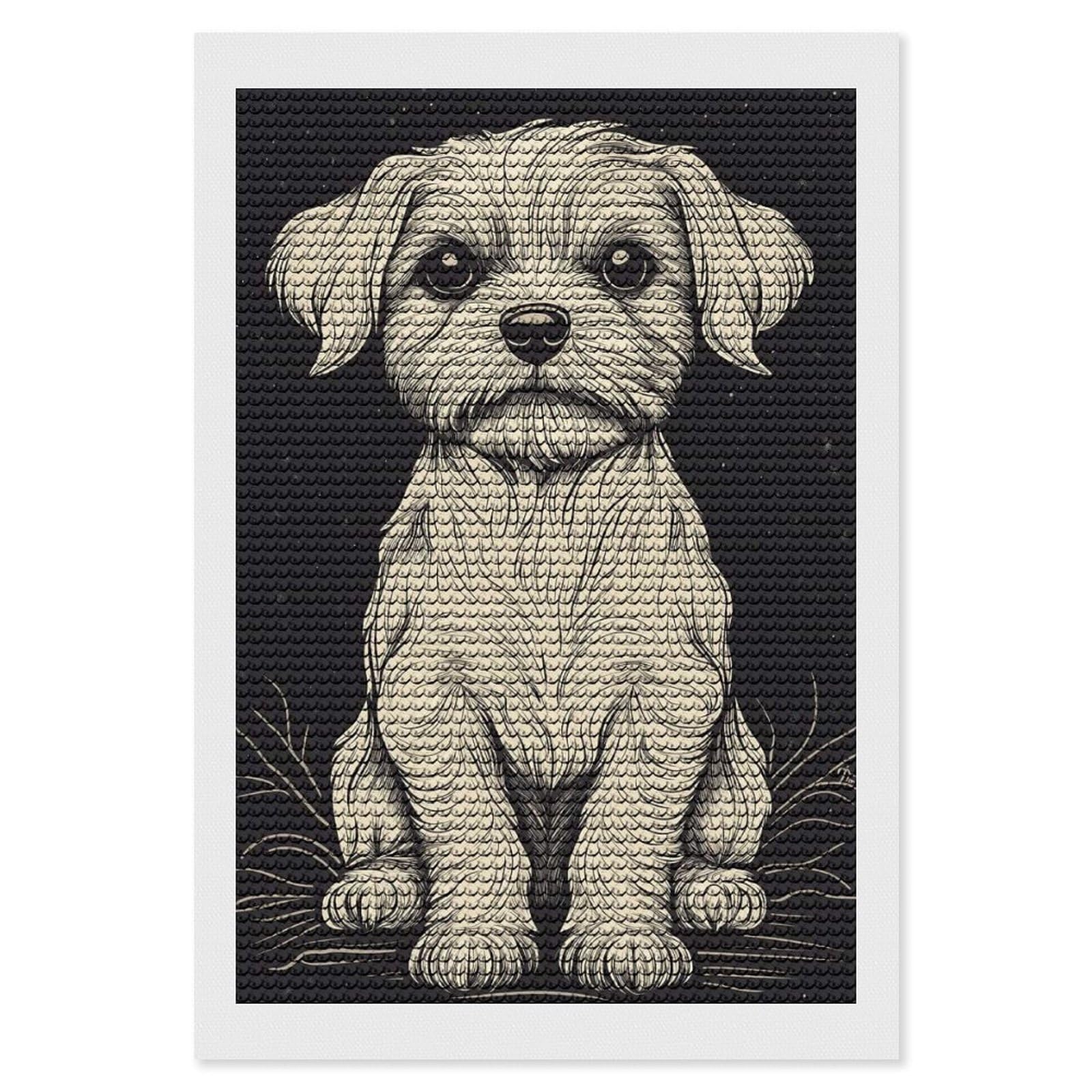 Junmoney Dog Illustration DIY Diamond Art Canvas Kit 8"x12", Adhesive Canvas, Easy to Enjoy, Farmhouse Decor, Festive Craft Gift