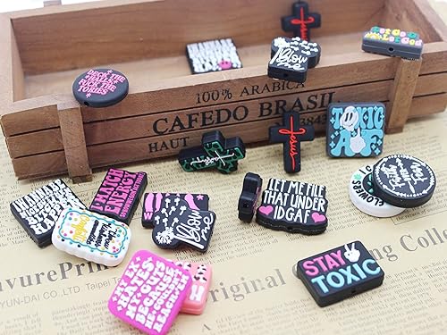 Miniatura 3 de 20 cuentas focales sueltas de silicona, cuentas en forma de calavera de cruz de Halloween, cuentas impresas de letras del alfabeto de silicona,