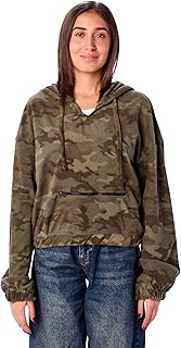 سويت شيرت شتوي قصير بغطاء للرأس وسوستة أمامية للنساء من ريفين، لون زيتي