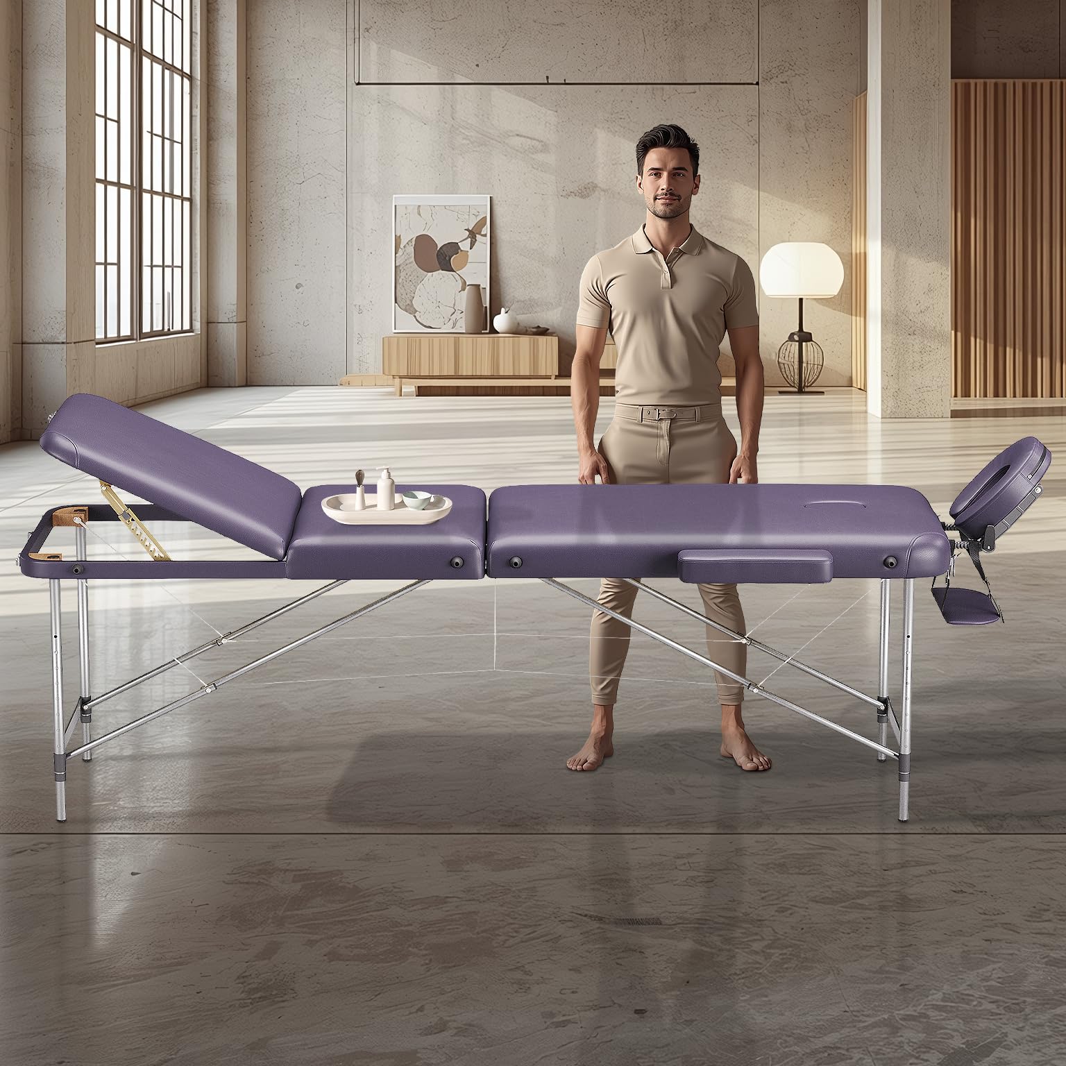 Beltom® Mobile Massagetisch Massageliege Massagebank 3 zonen klappbar Aluminium + Tasche - Lila