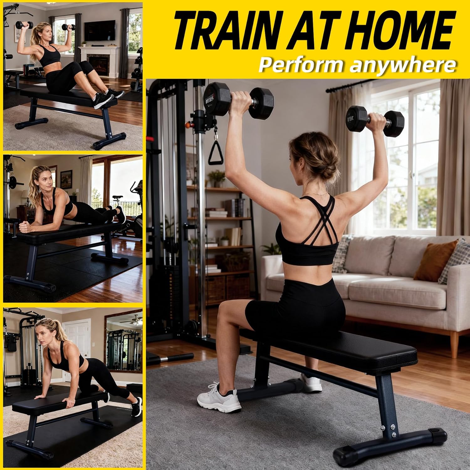 Flat Weight Bench, 2.4 Inch Thick Pad Workout Bench 660 LBS Bench Press Exercise Equipment for Home Gym Strength Weight Training