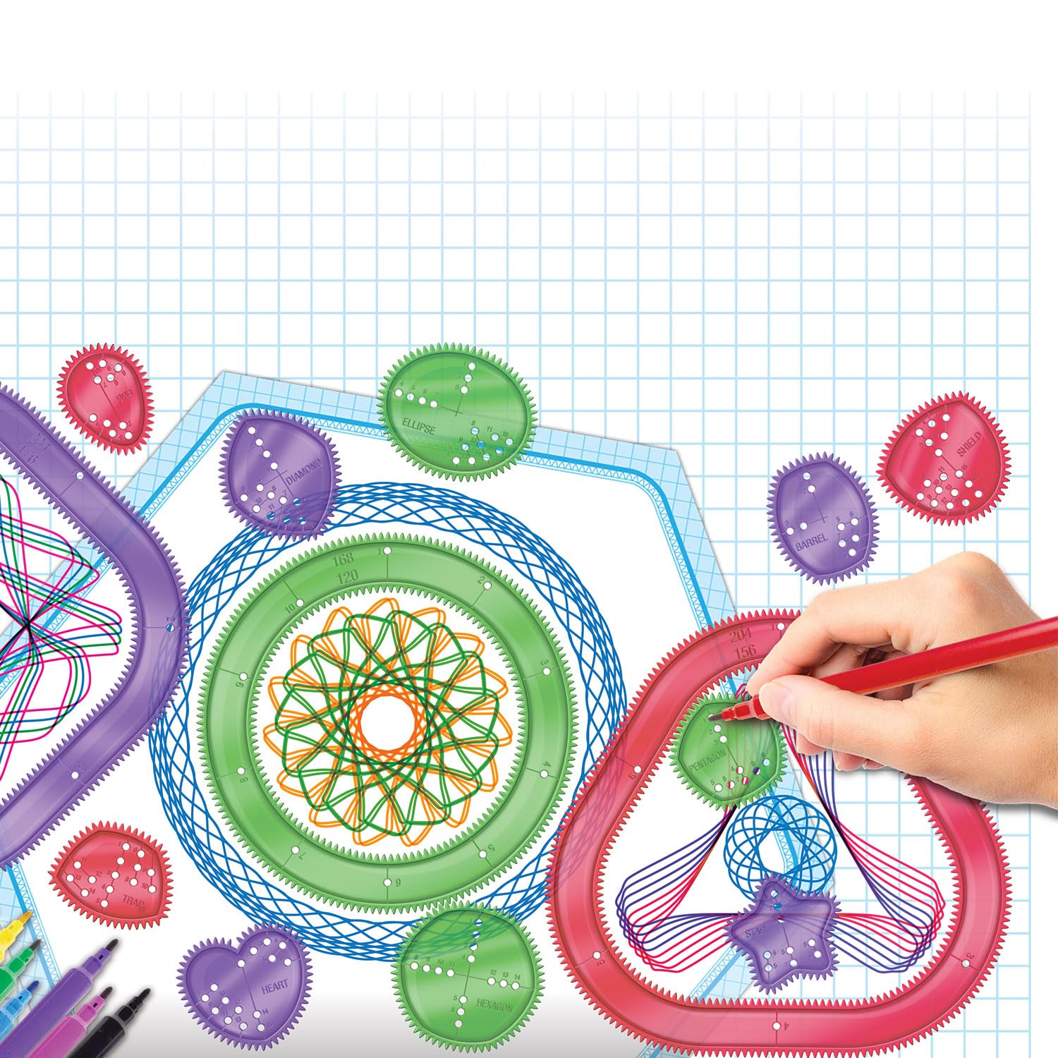Party town Spirograph lustige Formen | Filzstifte für Kinder | Zeichenset | Bastelset für Mädchen von 8 Jahren | Basteln für Kinder | Kinder von 8 Jahren