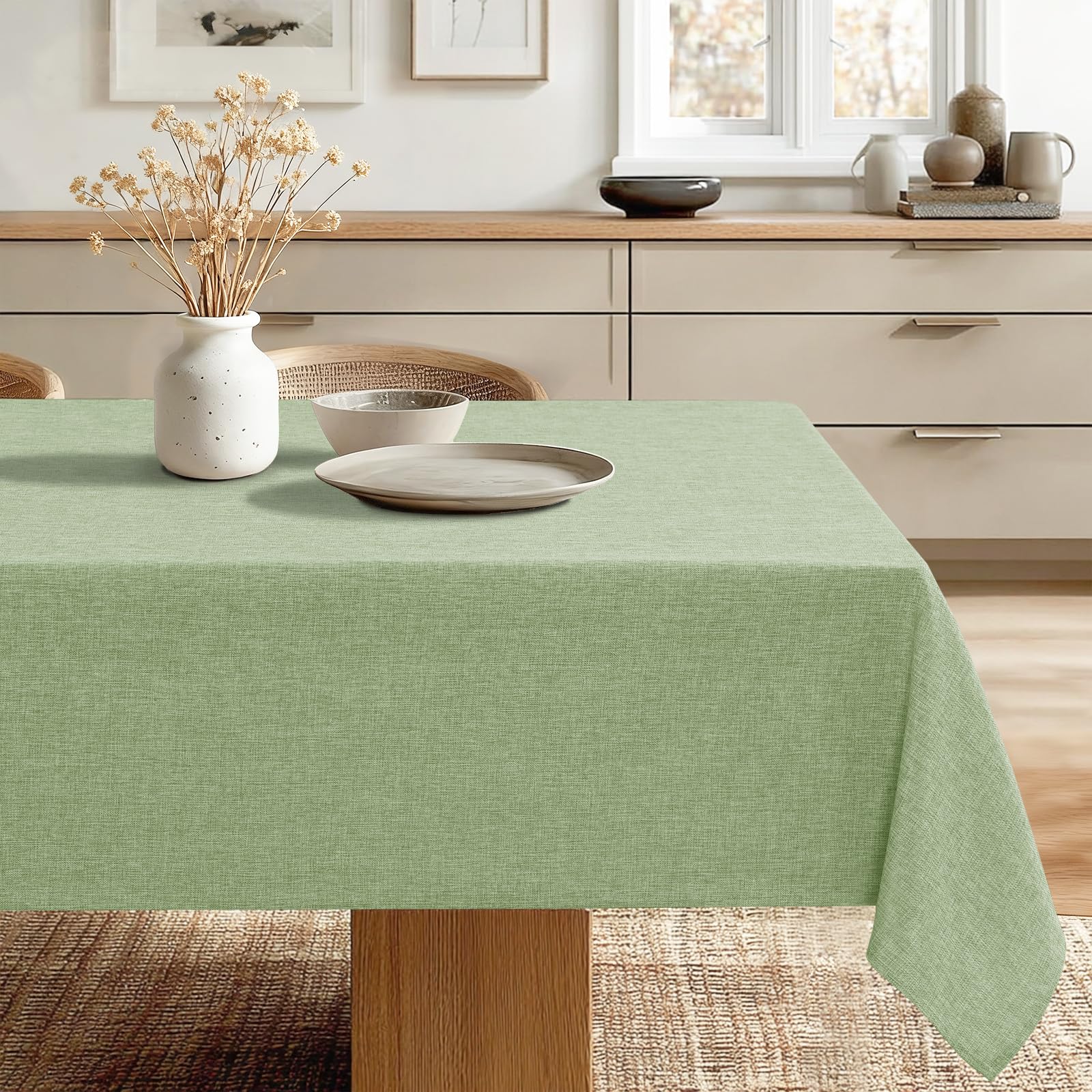 JIUZHEN Rectangle Table Cloth 54 x 108 Inch, Faux Linen Farmhouse Tablecloth Wrinkle and Stain Resistant Decorative Fabric Table Cover for Kitchen,