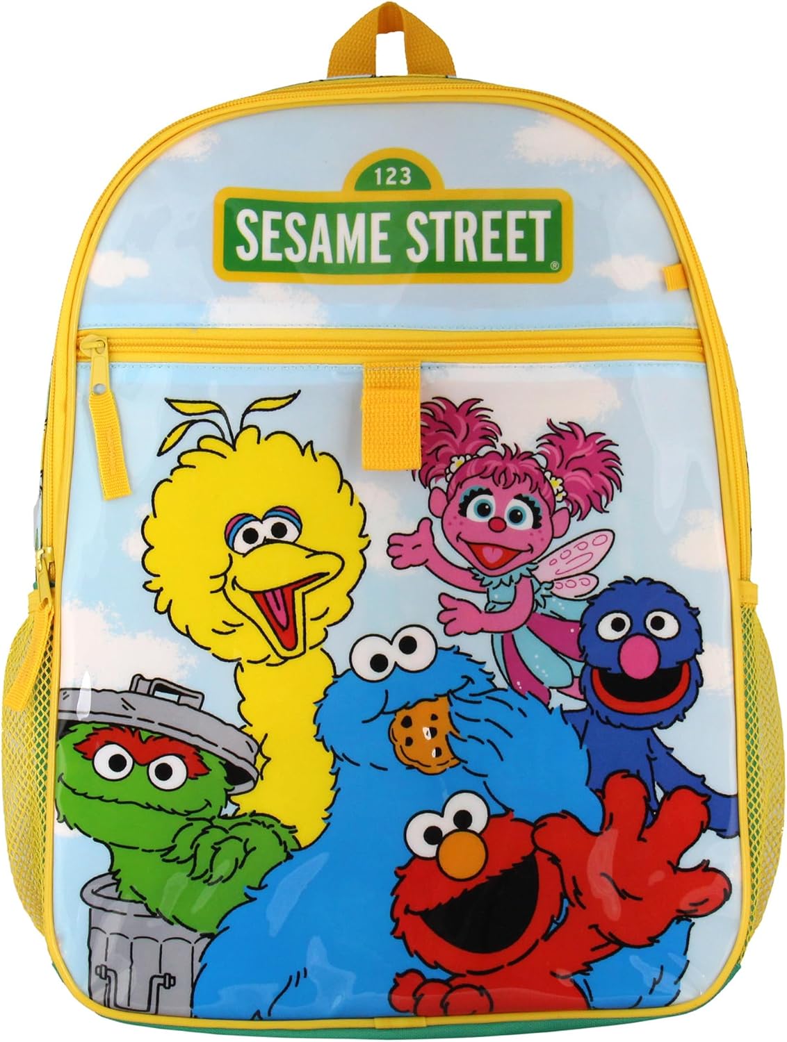 INTIMO Sesame Street Group Cookie Monster Elmo Big Bird 5 PC Mega Set Backpack Lunch Box Pencil Pouch Waterbottle Stickers 17" - Image 2