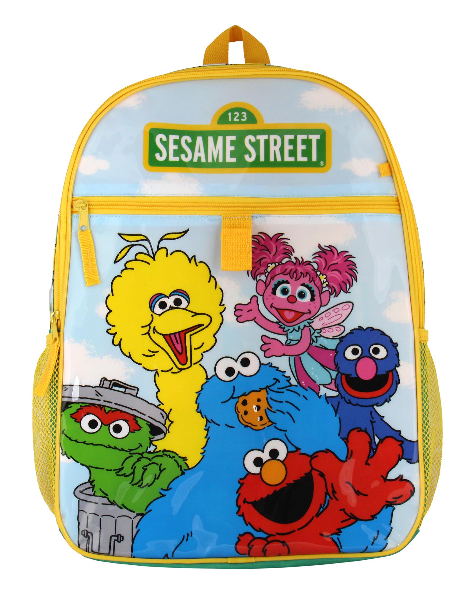 INTIMO Sesame Street Group Cookie Monster Elmo Big Bird 5 PC Mega Set Backpack Lunch Box Pencil Pouch Waterbottle Stickers