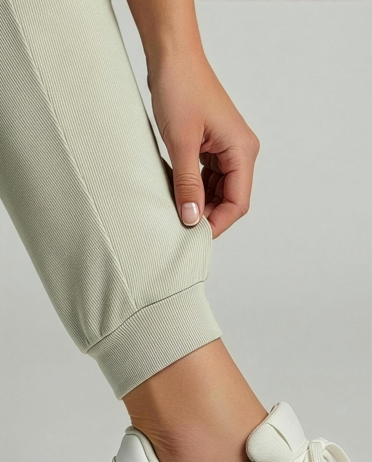 Real Essentials 3 Pack: Women's Ribbed Lounge Jogger Casual Pants Cuffed Sweatpants with Pockets (Available in Plus) - Image 5