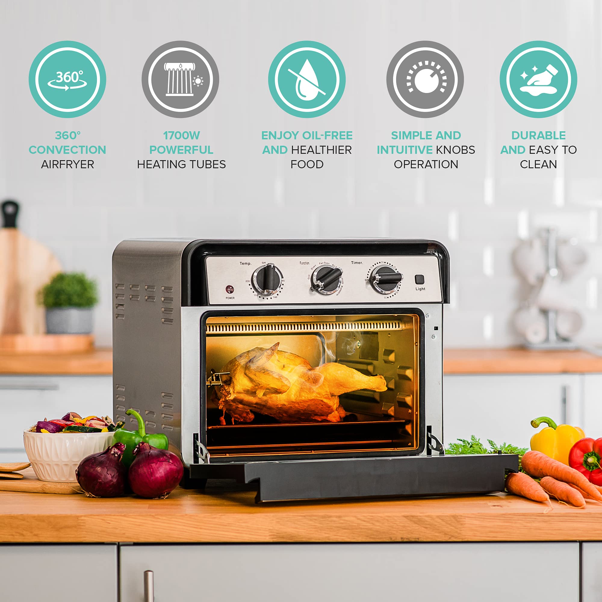 LIVIVO 22L Air Fryer Rotisserie Countertop Oven Grill, Stainless Steel MultiFunction Counter