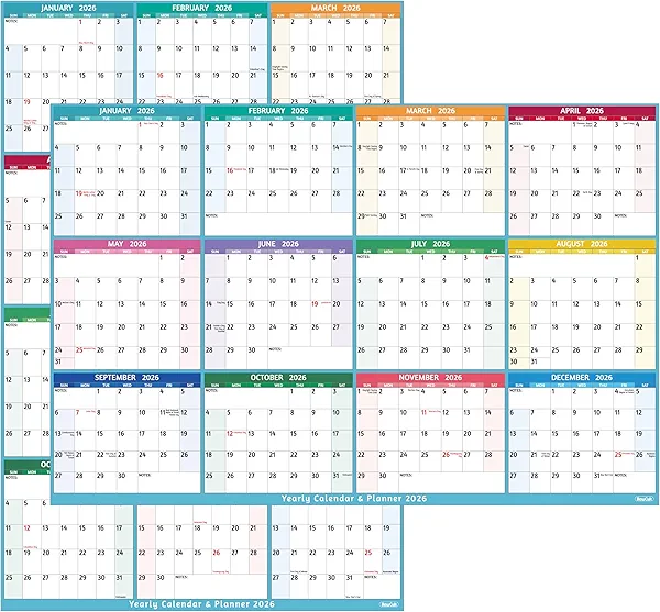 2026 Dry Erase Calendar – Large Yearly Wall calendar 2026, 38.2'' x 25.2'', 2-Side Reversible Calendar 2026, Vertical/Horizontal, Jan 2026 – Dec 2026, 2026 Wall Calendar Dry Erase with Notes, Stickers