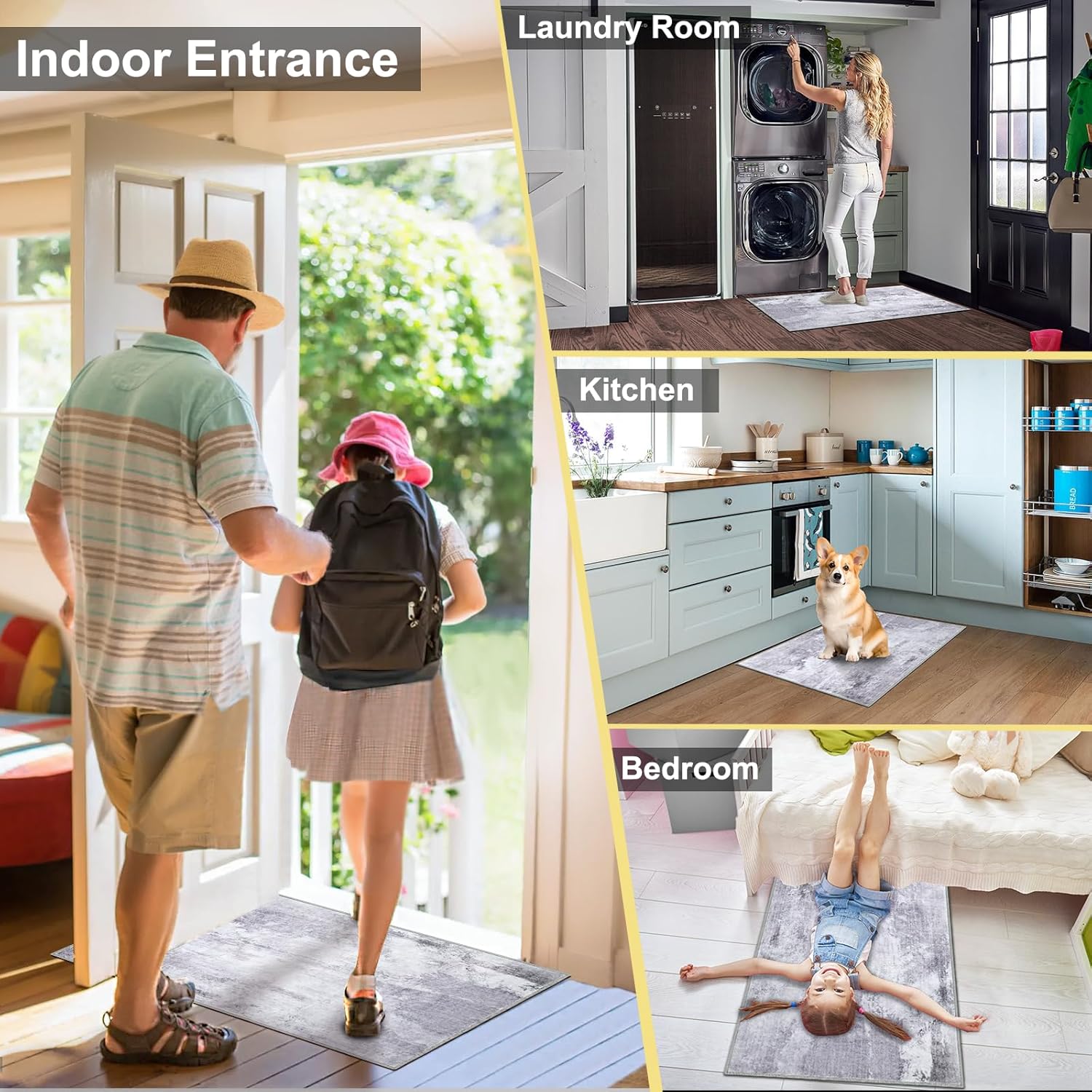 COMSLE Door Mat, Front Door Mat Indoor for Entrance Faux Wool Absorbent Non Slip Modern Throw Rug for Entryway Hallway Muddy Paws - Pet Friendly, 20x32 Inches,Modern Gray Machine Washable - Image 7