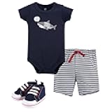 Unisex Baby Cotton Bodysuit, Shorts and Shoe Set
