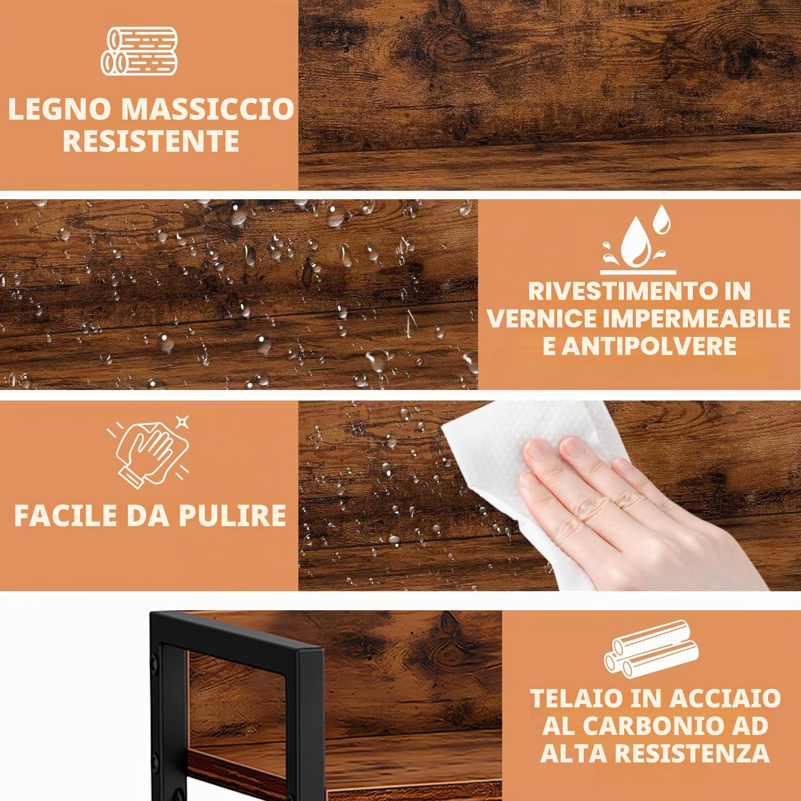 Scaffale Salvaspazio Cucina a 2 Ripiani,Scaffale da Appoggio a Metallo e Legno,Mensola Cucina Salvaspazio,Supporto Porta Spezie da Appoggio a 2 Livelli per Sala da Pranzo, Ufficio