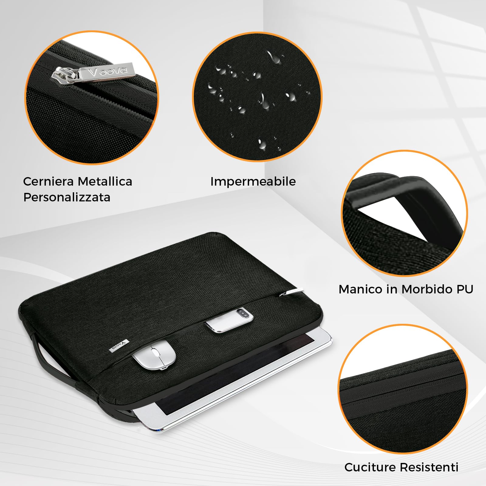 Voova Custodia PC Portatile Porta PC 15,6 16 Pollici (37×25,5×2,5CM) Custodia Computer Laptop, Borsa Cover PC per Macbook Pro 16 Acer ConceptD 15 Lenovo 16 Inspiron 16 Ideapad 15.6, Nero