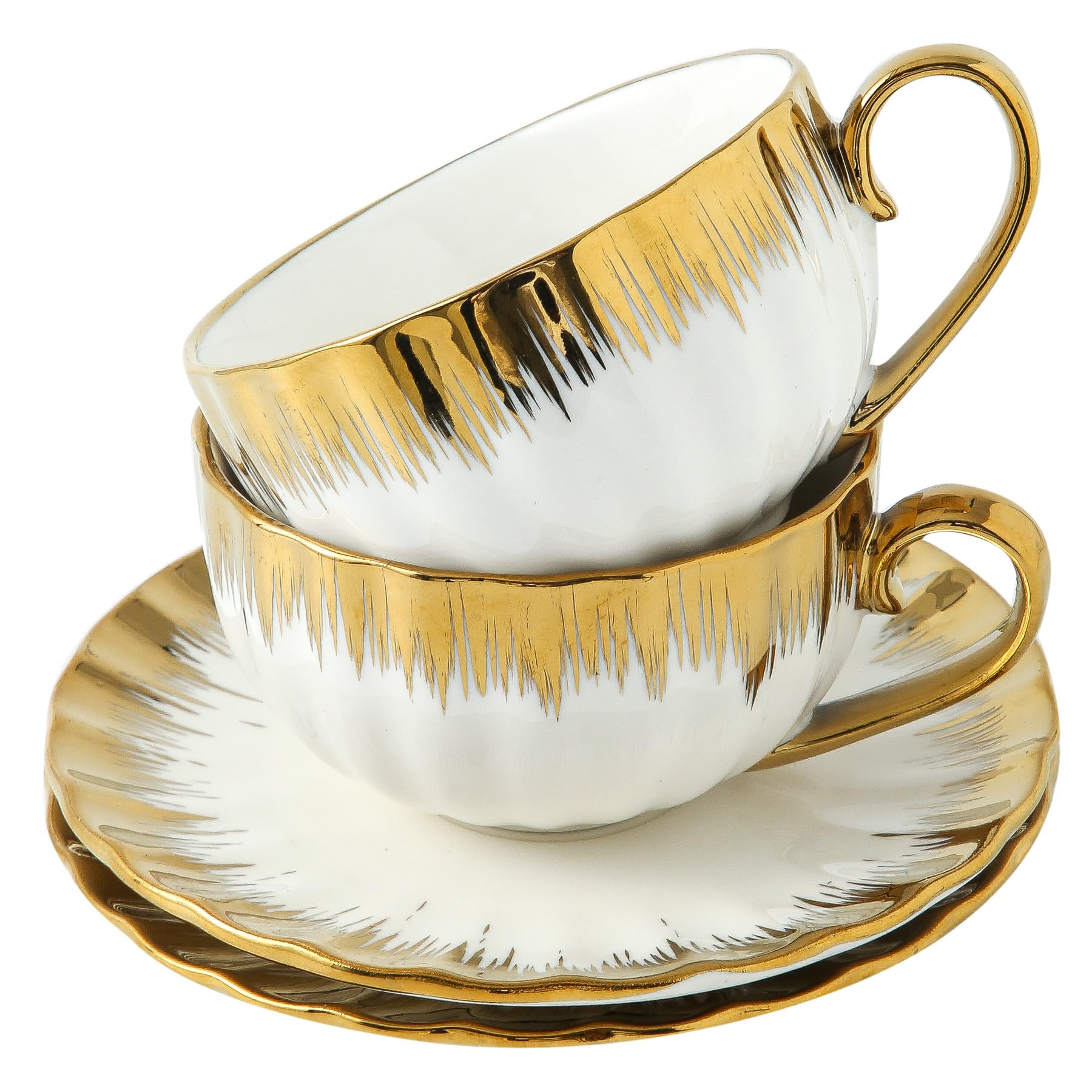 Tasse expresso céramique dorée en lot de 2 avec soucoupes élégantes pour moka