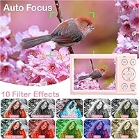Vista 6 de Cámara digital rosa 4K sin tarjetas SD, cámara para apuntar y disparar con flash, fácil de usar, perfecta para principiantes, ideal para viajes