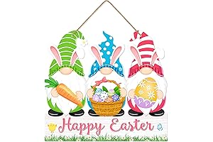 Happy Easter Gnome Door Sign with Colorful Eggs - Spring Decorations for Home and Garden
