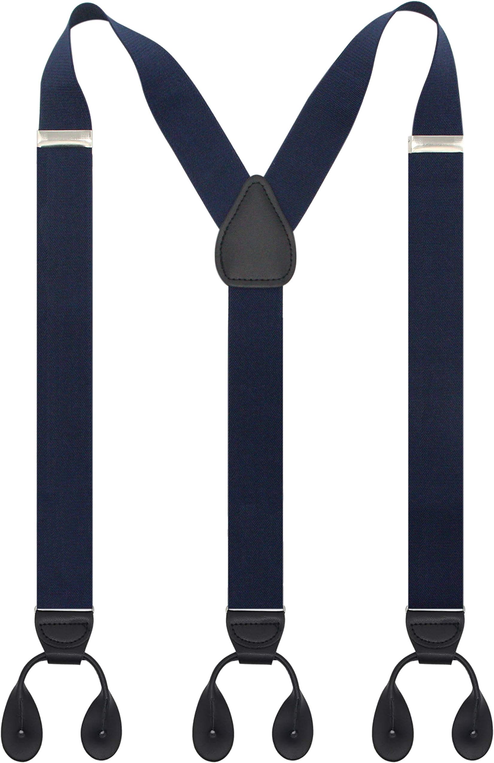 Y Back Button 1.4" Suspenders for Men with Stylish Leather Button Ends Durable Long Lasting Stretch Ultimate Fashion