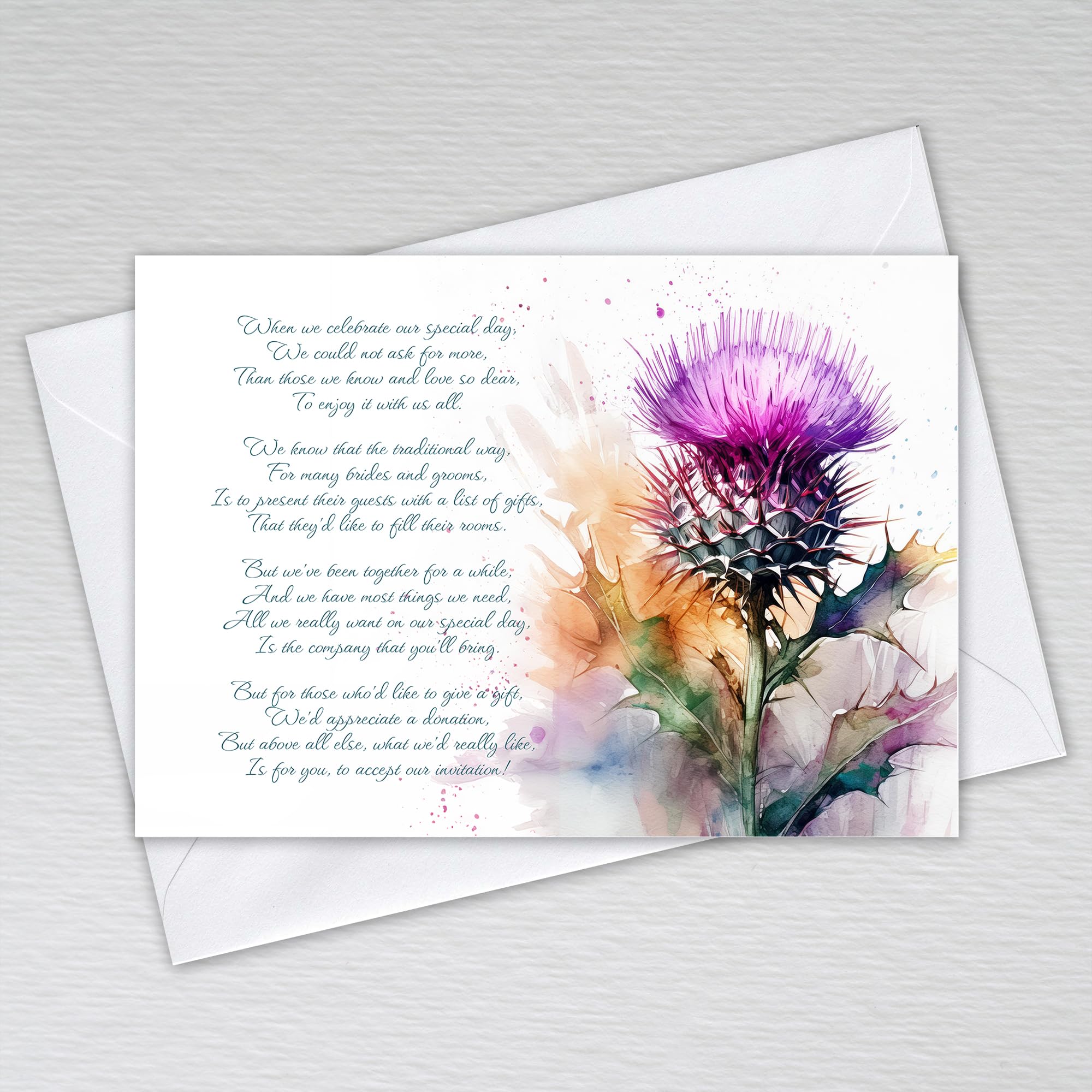 Wedding Money Poem Cards Requesting Monetary Gift with a Scottish Thistle Theme - Flower of Scotland: Wedding Money Poem (Pack of 50 with Envelopes)