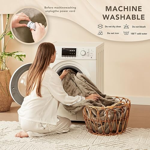 Miniatura 42 de Homemate - Manta eléctrica térmica con apagado automático en 1, 2, 4, 6 u 8 h, 10 niveles de calor, tela de franela y sherpa, protección contra 01