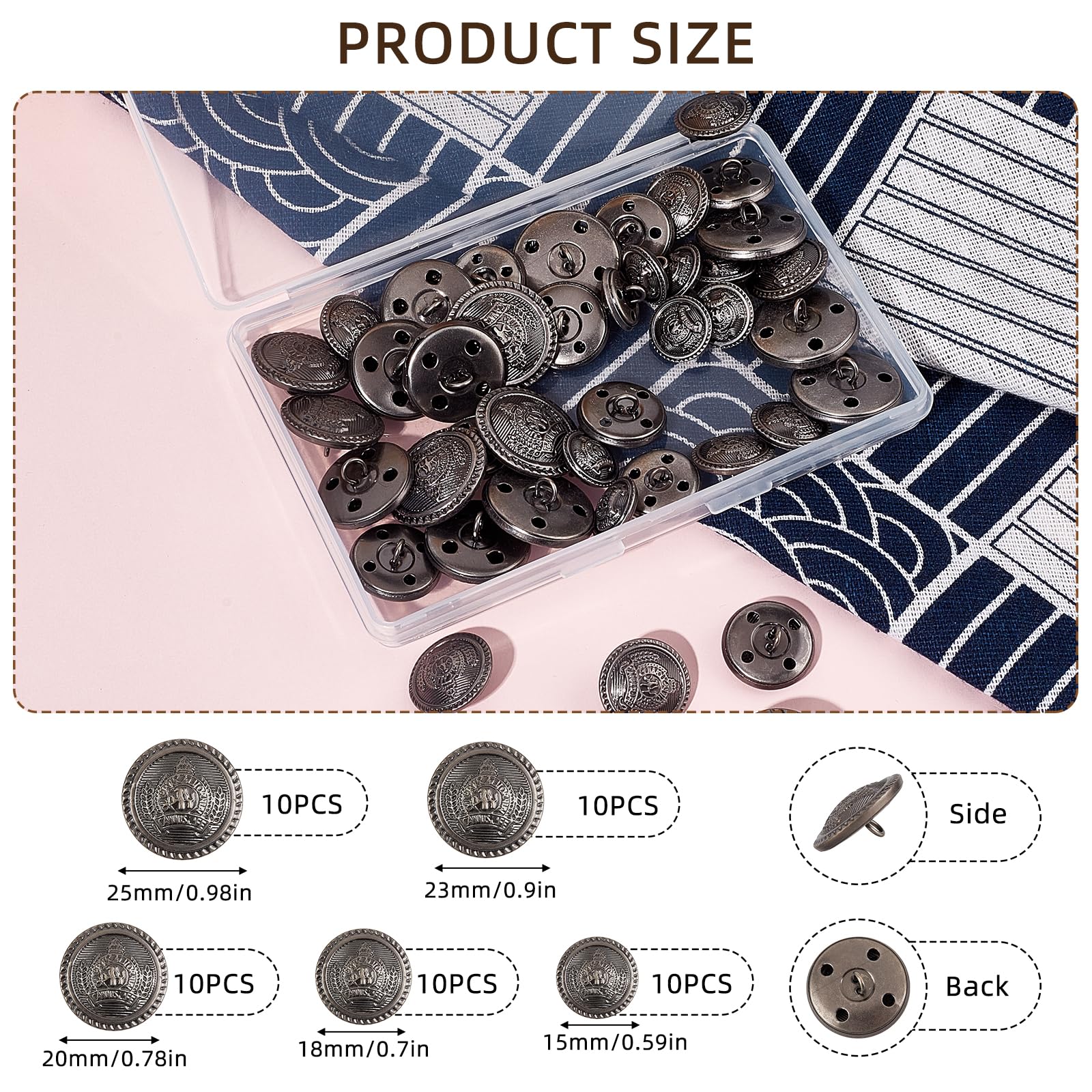 NICENEEDED 50 Pcs Metal Blazer Buttons, Vintage Shank Buttons - Image 2