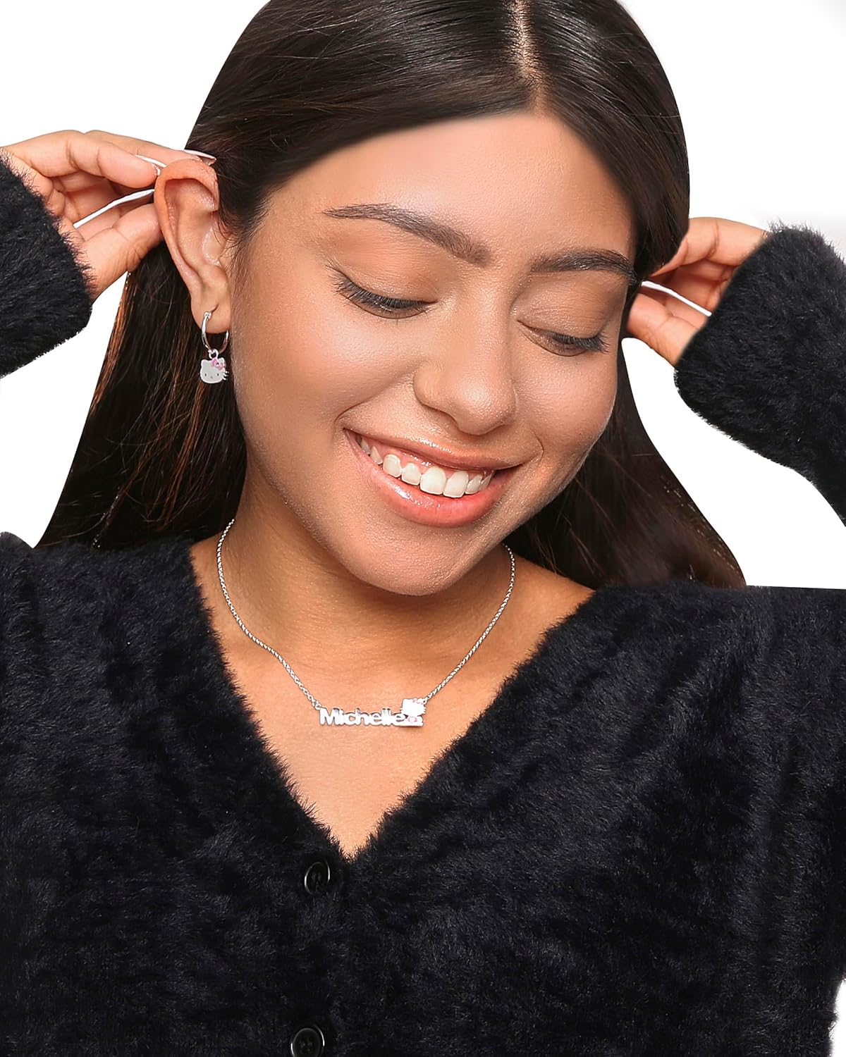 Hello Kitty Womens Hoop Earrings - Sterling Silver and Enamel Hello Kitty Earrings Official License - Image 3