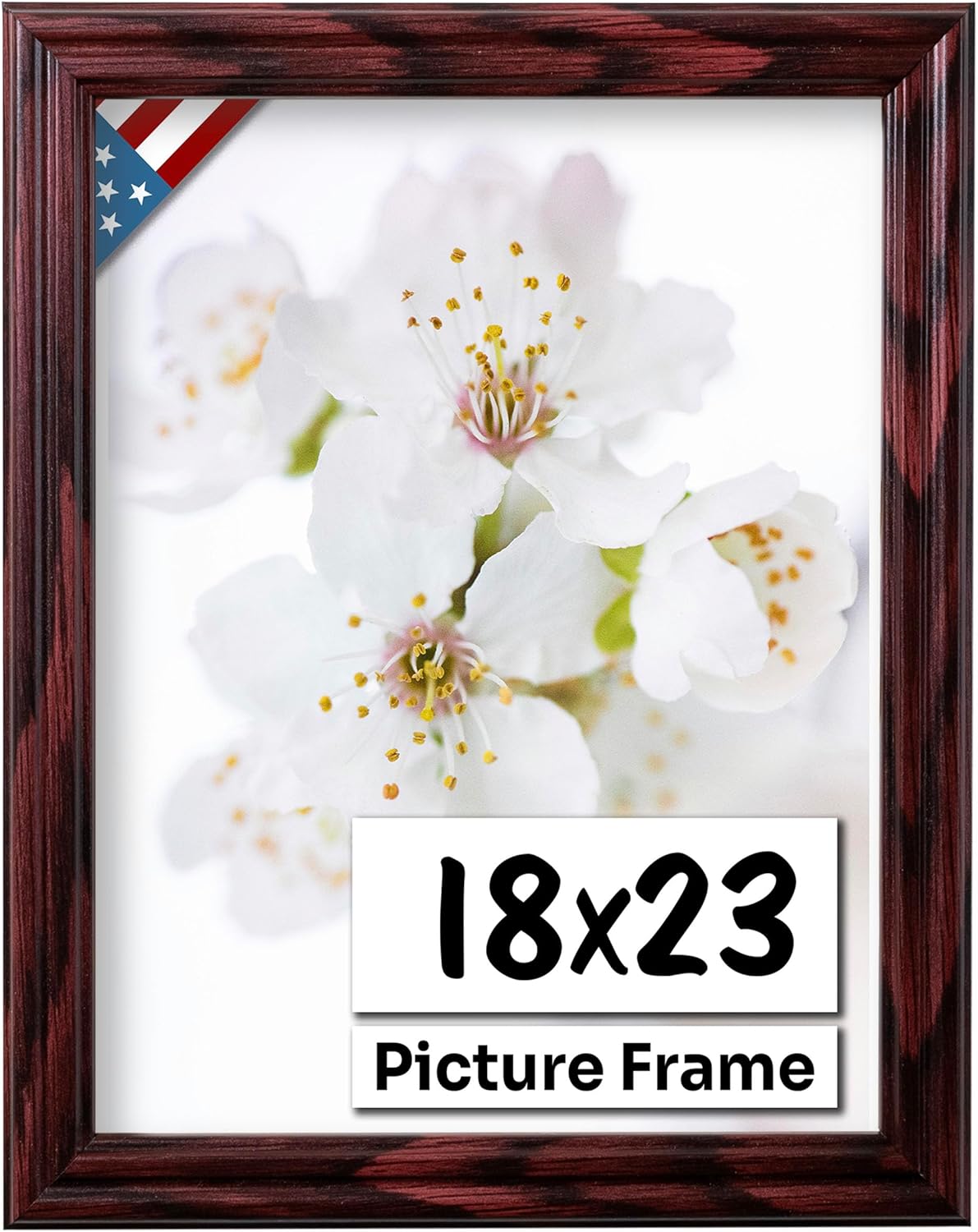 Cherry 18x23 Picture Frame .75" Inch Wide - Cherry Wall Decor Handmade Solid Wood Frames with Preinstalled Hangers and UV Blocking Plexiglass 23x18 Frame