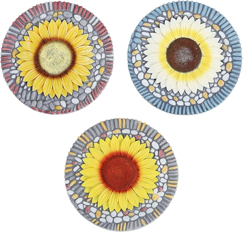LIANTRAL 3 Pack Stepping Stone Outdoor Garden, Sunflower Step Stones | Decorative Stones Garden Pavers for Outside Walkway Outdoor Sepping Stones for Yard Paino