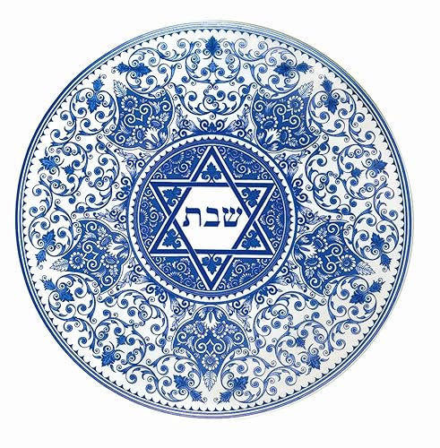 Spode Judaica Round Challah Tray, Traditional Blue & White Floral