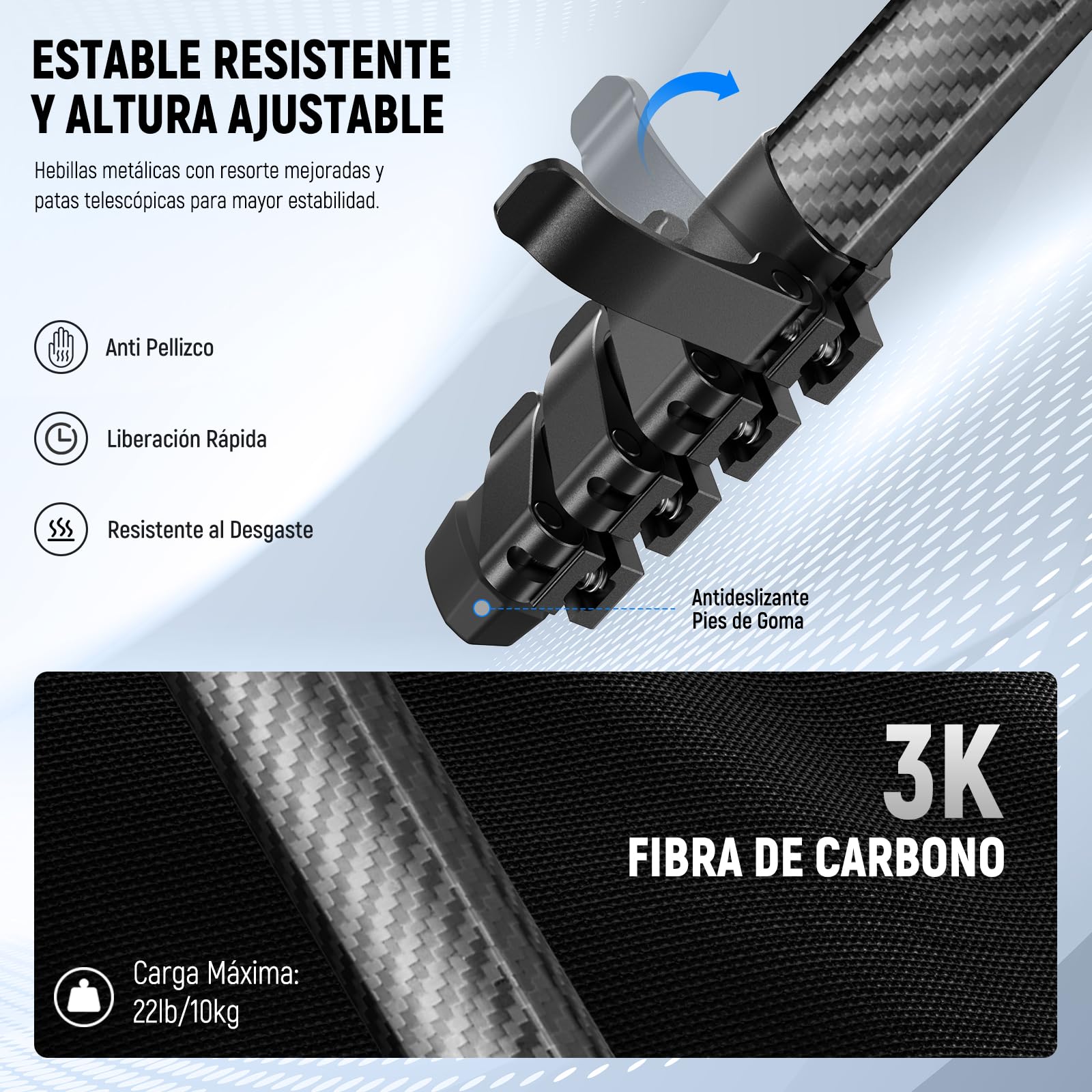 NEEWER LITETRIP LT38 - Trípode de Viaje para cámara de 61 Pulgadas, Soporte portátil de Fibra de Carbono, rótula de Bola de 360°, Placa de liberación rápida Tipo Arca Compatible con Peak Design Clip