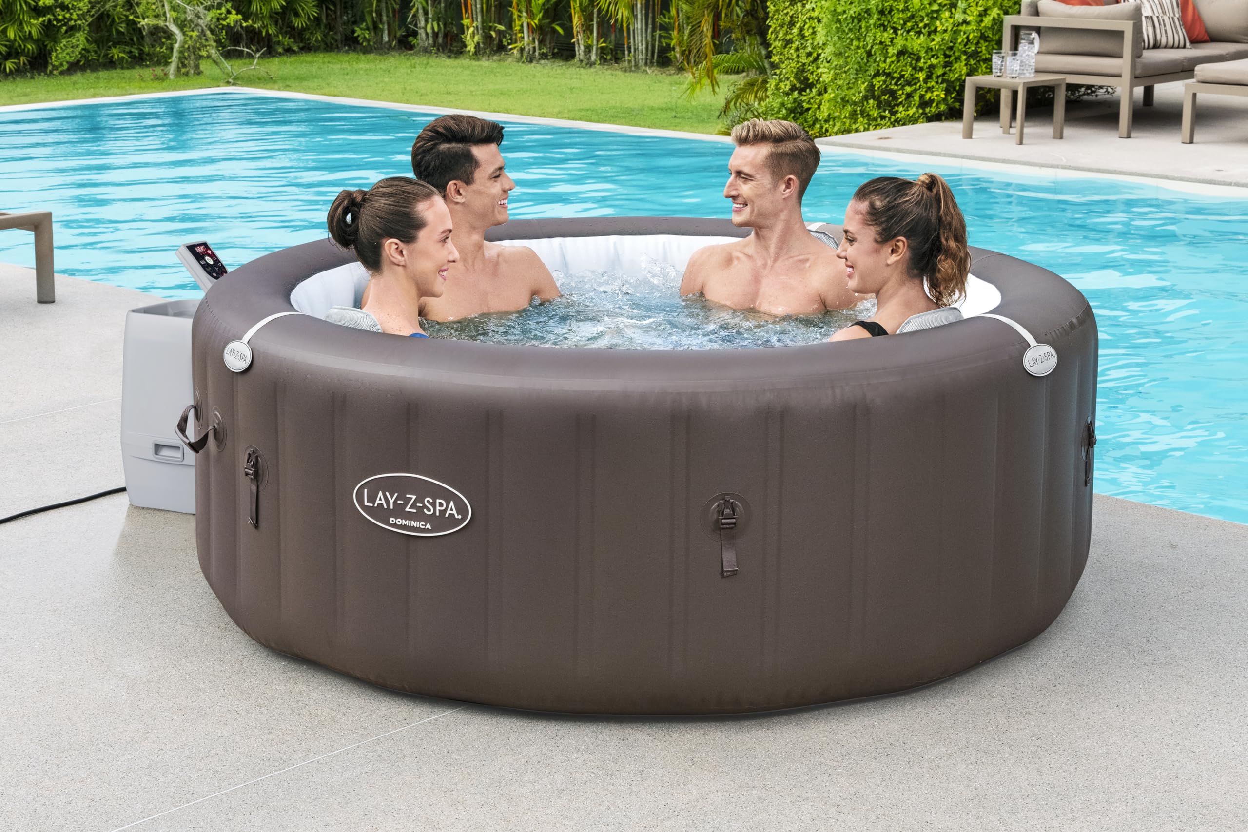 Bestway - Spa Gonflable Dominica Smart HydroJet Efficacité énergétique avec Application de contrôle pour 4 à 6 Personnes - 196 cm x 196 cm x 71 cm - Marron