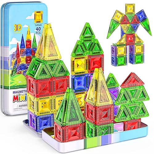Sparkling Diamond Mini Magnetic Tiles, 40PCS Travel Magnetic Tiles with
