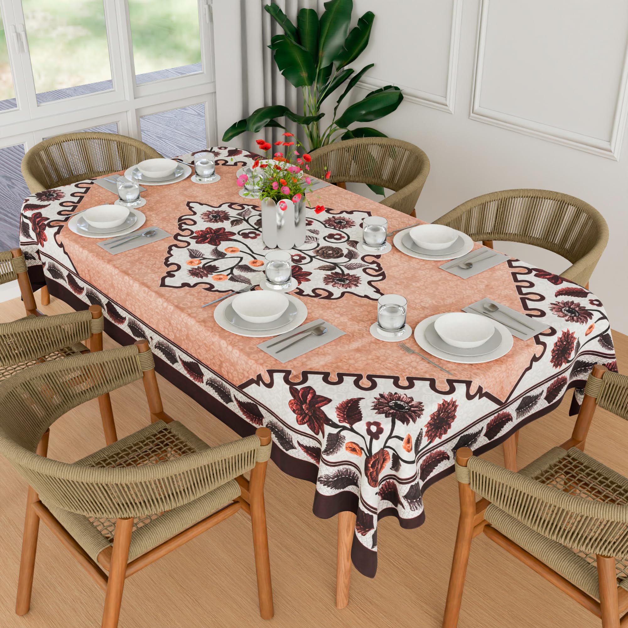 Kuber Industries Dining Table Cover | 60x90 Inch | Net 6-Seater Table Cover | Indoor & Outdoor Table Cloth | Hotels-Restaurants Table Cover | Flower Digital Triangle Border Print-753 | DTC | Brown (B0D14R3D66) Amazon Price History, Amazon Price Tracker