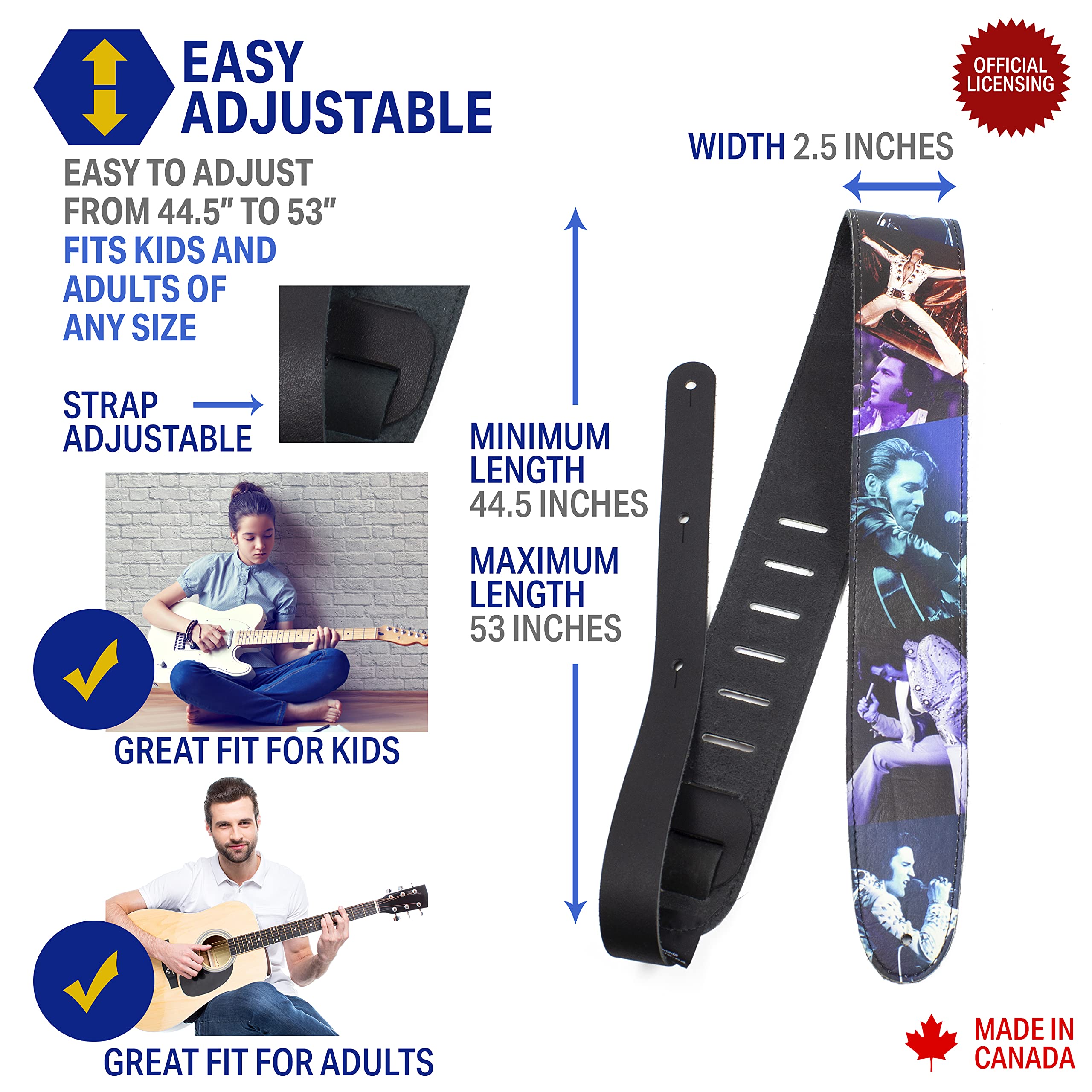 Perri's Leathers P25EPV-8264 Elvis, Leather Guitar Strap with High Resolution Imaging