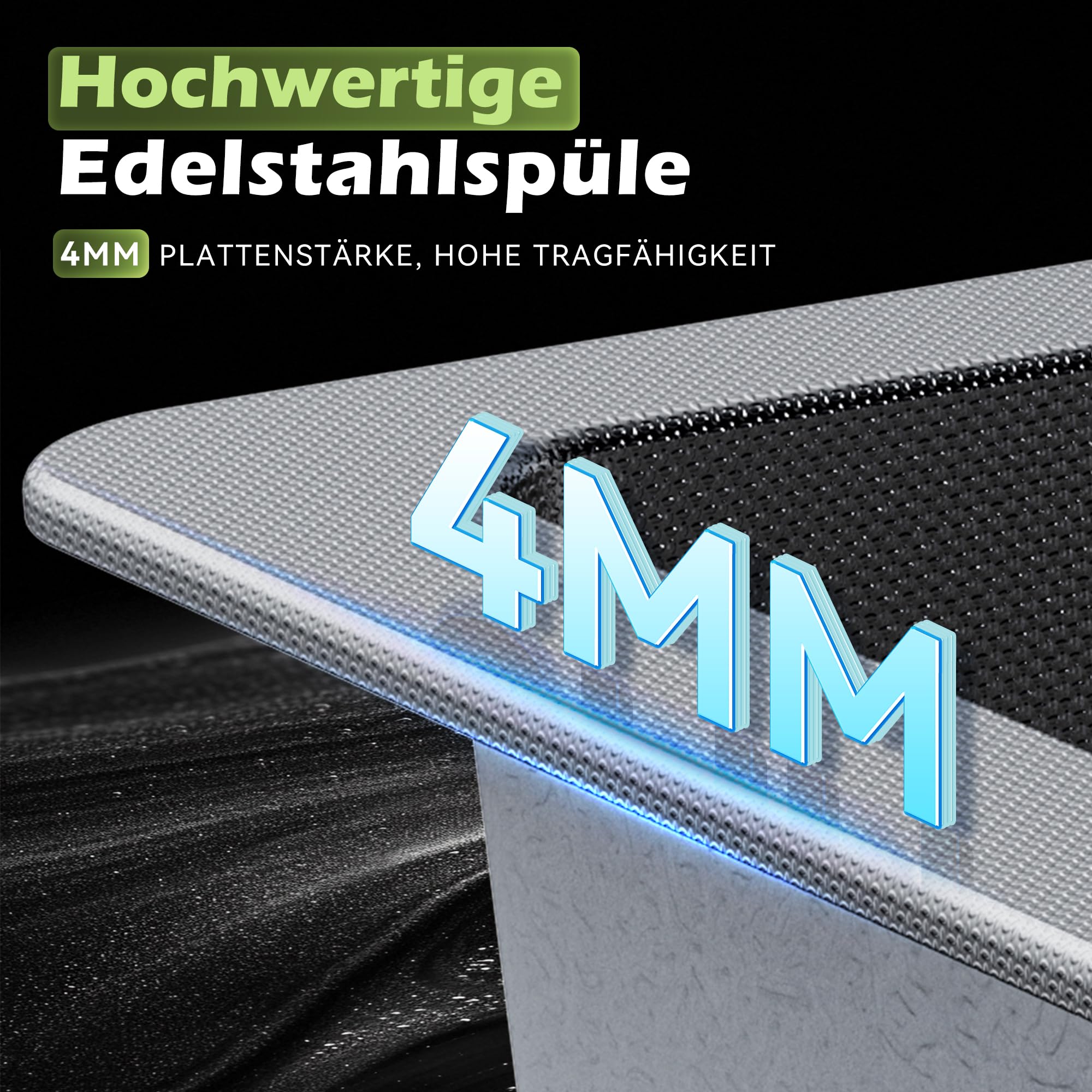 HOROW Küchen Spülbecken Edelstahl inkl. Siphon Abtropfkorb 62 x 44 cm | Küchenspüle mit Geprägte Oberfläche, öl und Kratzfest, Einfache Installation, für Küchenumbauten oder Einbau in neue Küchen