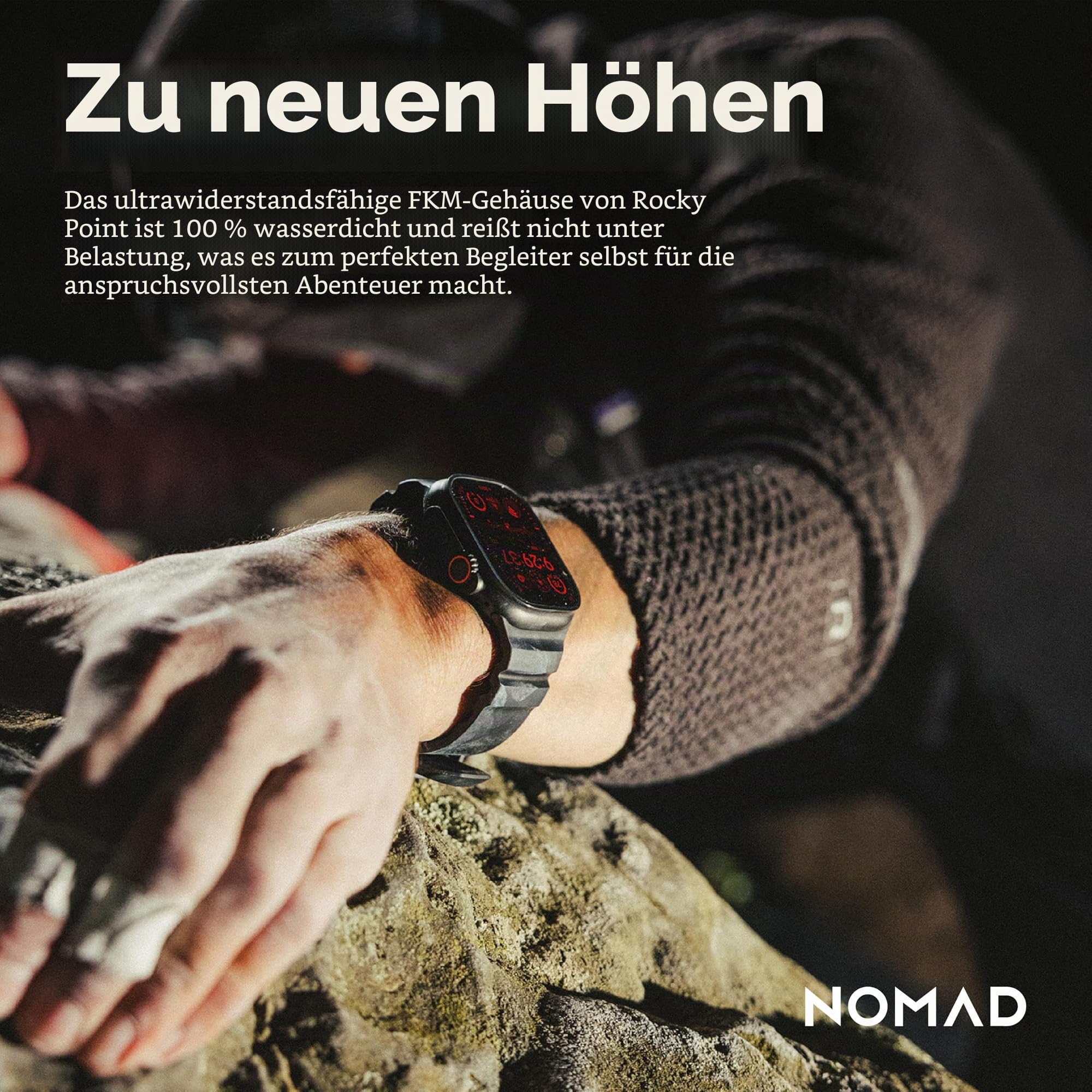 NOMAD Rocky Point Band | für Apple Watch 42/44/45/49 mm |ultimative leistungsstarke Uhrenarmband | Carbon Black Connector Black
