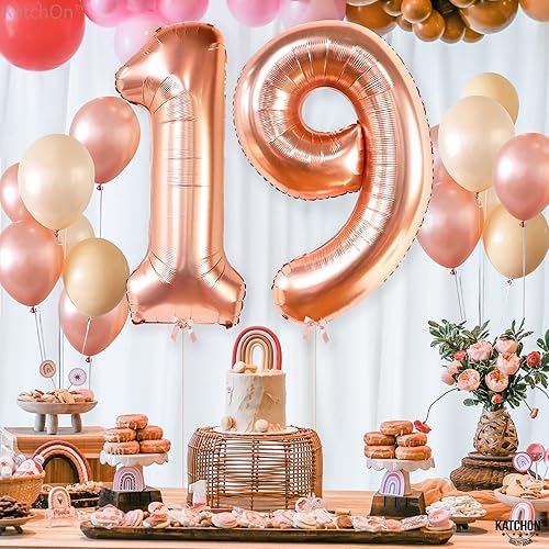 Miniatura 3 de KatchOn, Globos de oro rosa con el número 19, enormes, 40 pulgadas, globos gigantes del número 19, globos de oro rosa con el número 19 para