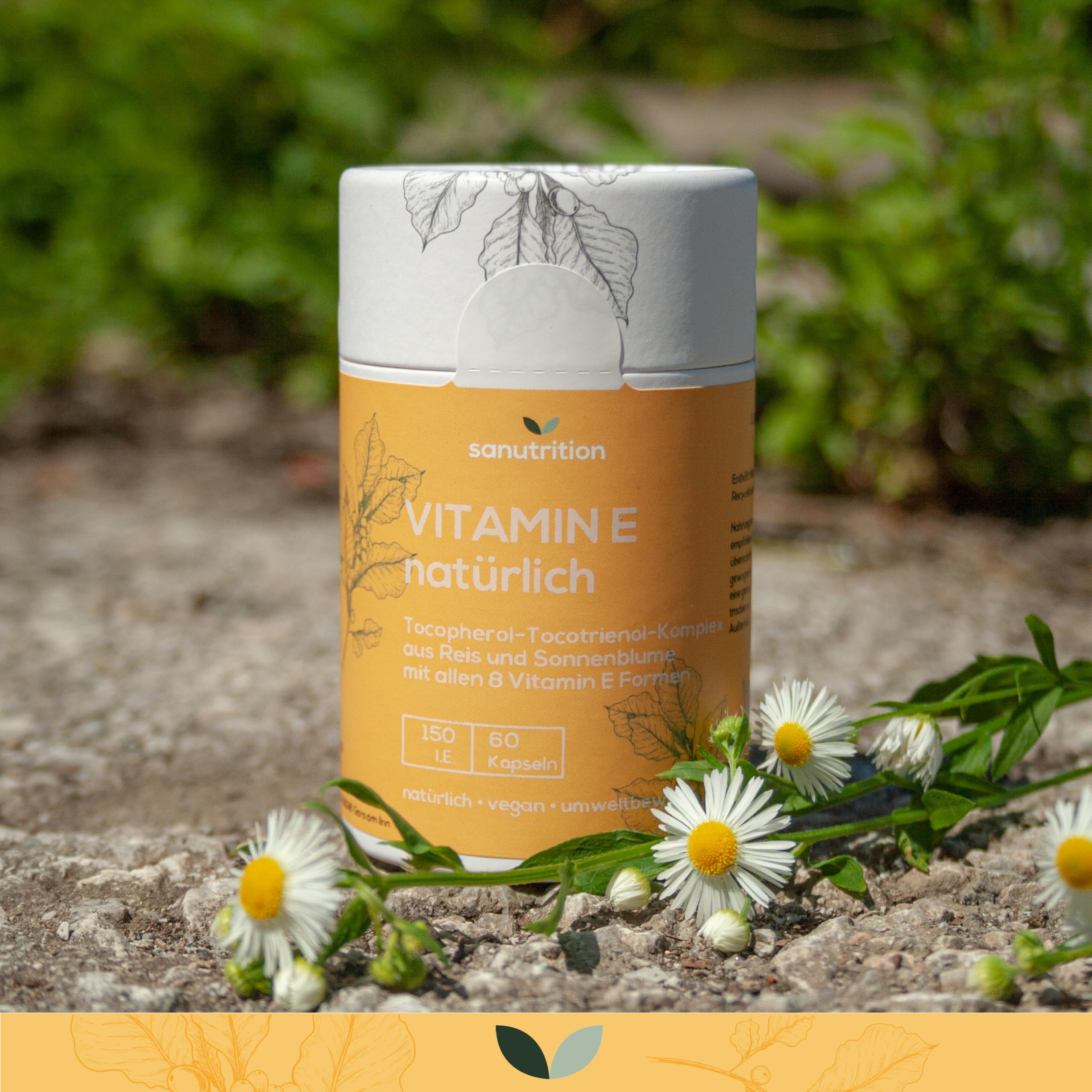 Vitamin E natürlich 400 IE pro Kapsel | 60 Kapseln | Mit allen 8 Vitamin E-Formen | Vegan aus Sonnenblume | 100% Papierverpackung