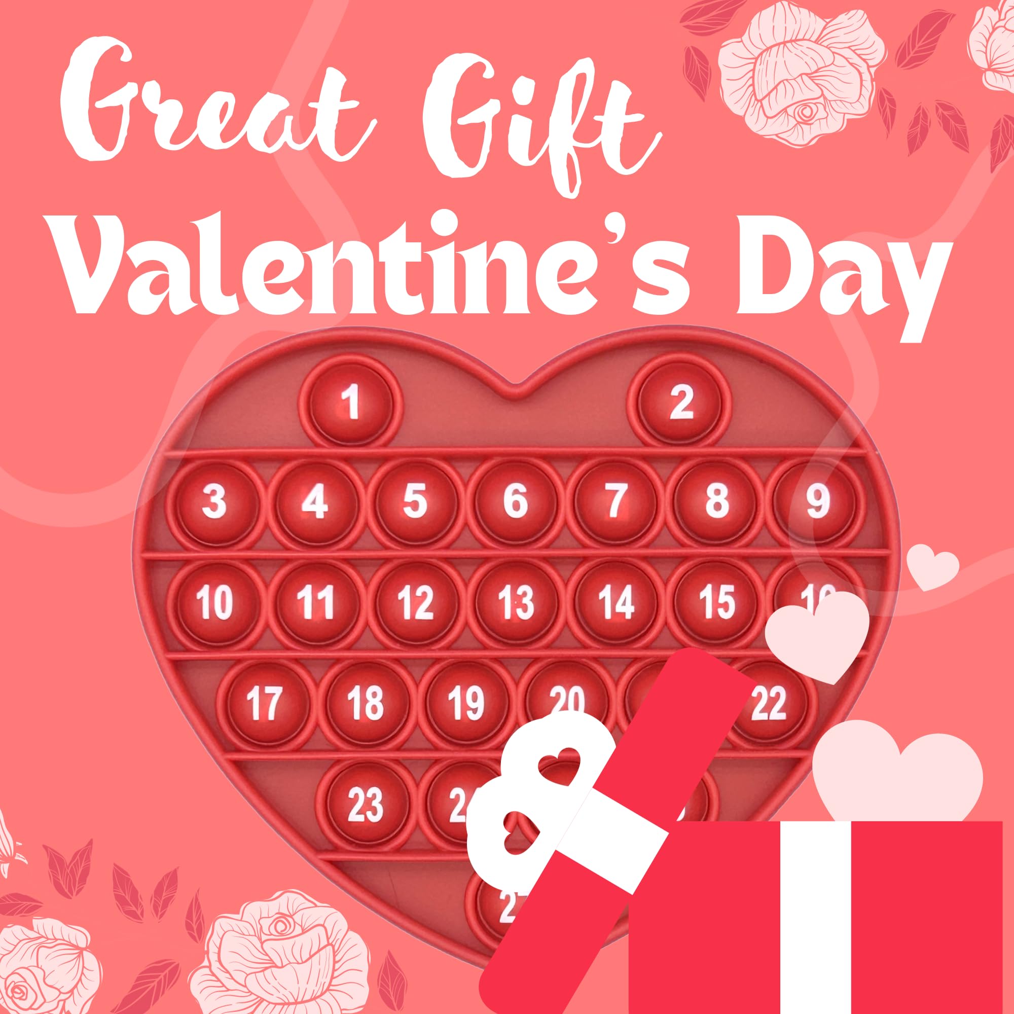 unitedessentialgoods Red Heart Shaped Pop Bubble Valentines Fidget Toy with Letters and Numbers, Xmas Gift Sensory Toy with Alphabets Kids Birthday Party Classroom Prize Stress Reliever 6