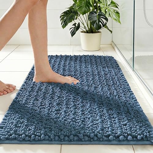Miniatura 23 de Alfombra de baño pequeña, antideslizante, lavable, color azul marino, de 17 x 24 pulgadas, súper absorbente, suave, alfombra de baño de felpilla