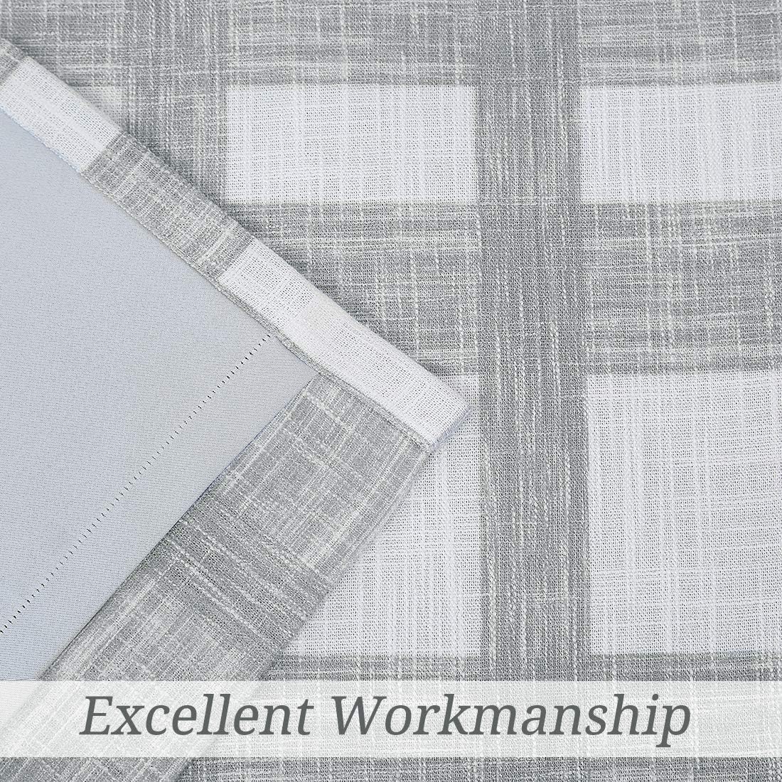 White Gray Plaid Blackout Window Curtain Linen Texture Thermal Insulated Panel Extra Long for Bedroom Grommets Top Rustic Farmhouse Room Darkening Buffalo Check Geometric Drape, 50"x108"x2, Light Grey